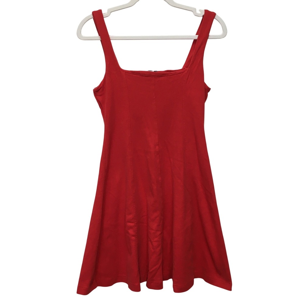 Mavi Skater Mini Dress Small Red Square Neck 100% Cotton Fit & Flare Sleeveless